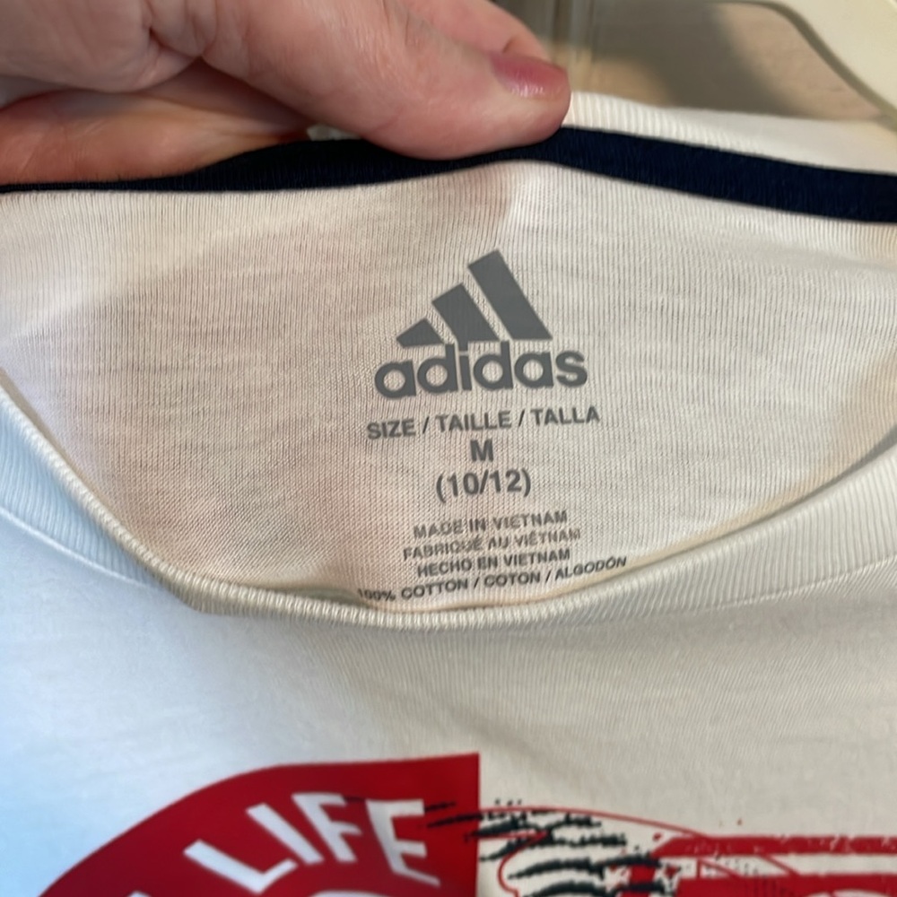 NWOT Adidas Climate Youth Boys White Red Baseball Three Stripe T-Shirt M 10/12 - Picture 3 of 5